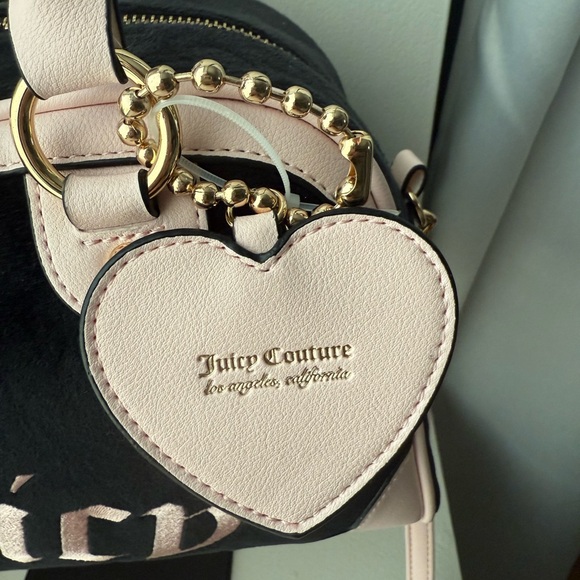 Juicy Couture Black & Pink Velour Handbag w/ Heart Keychain NWT - Picture 4 of 5